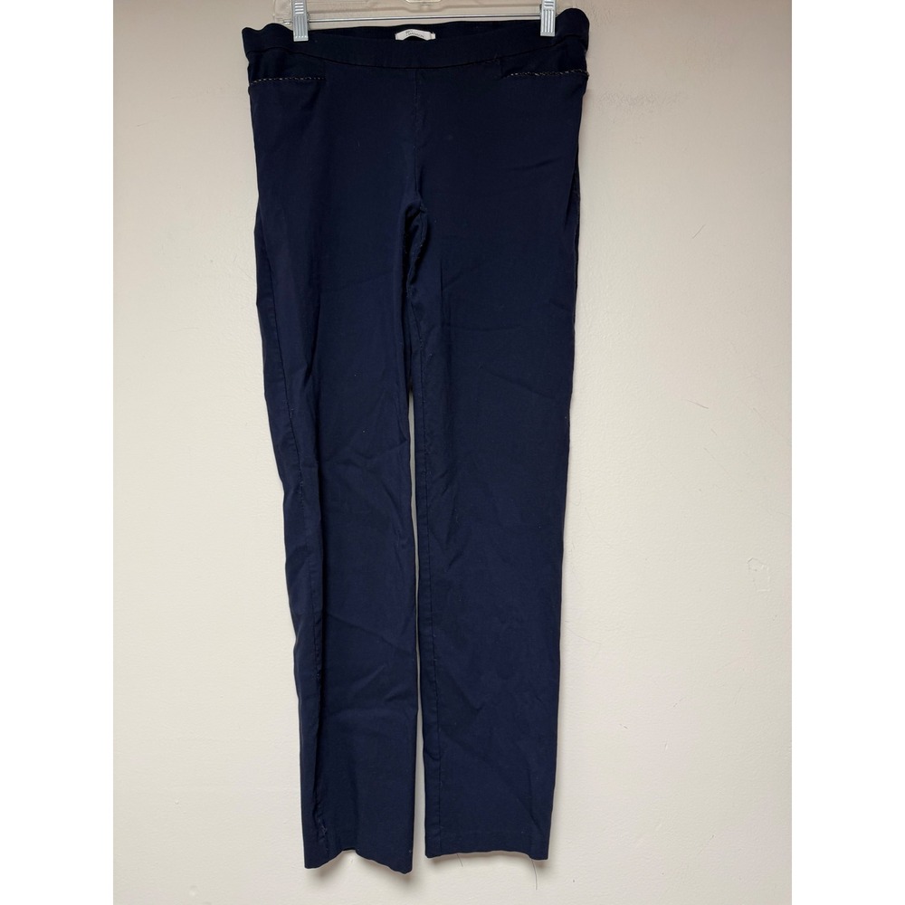 89th + Madison Navy‎ Blue Straight Pull On Dress Pants Womens Large Braided Trim
